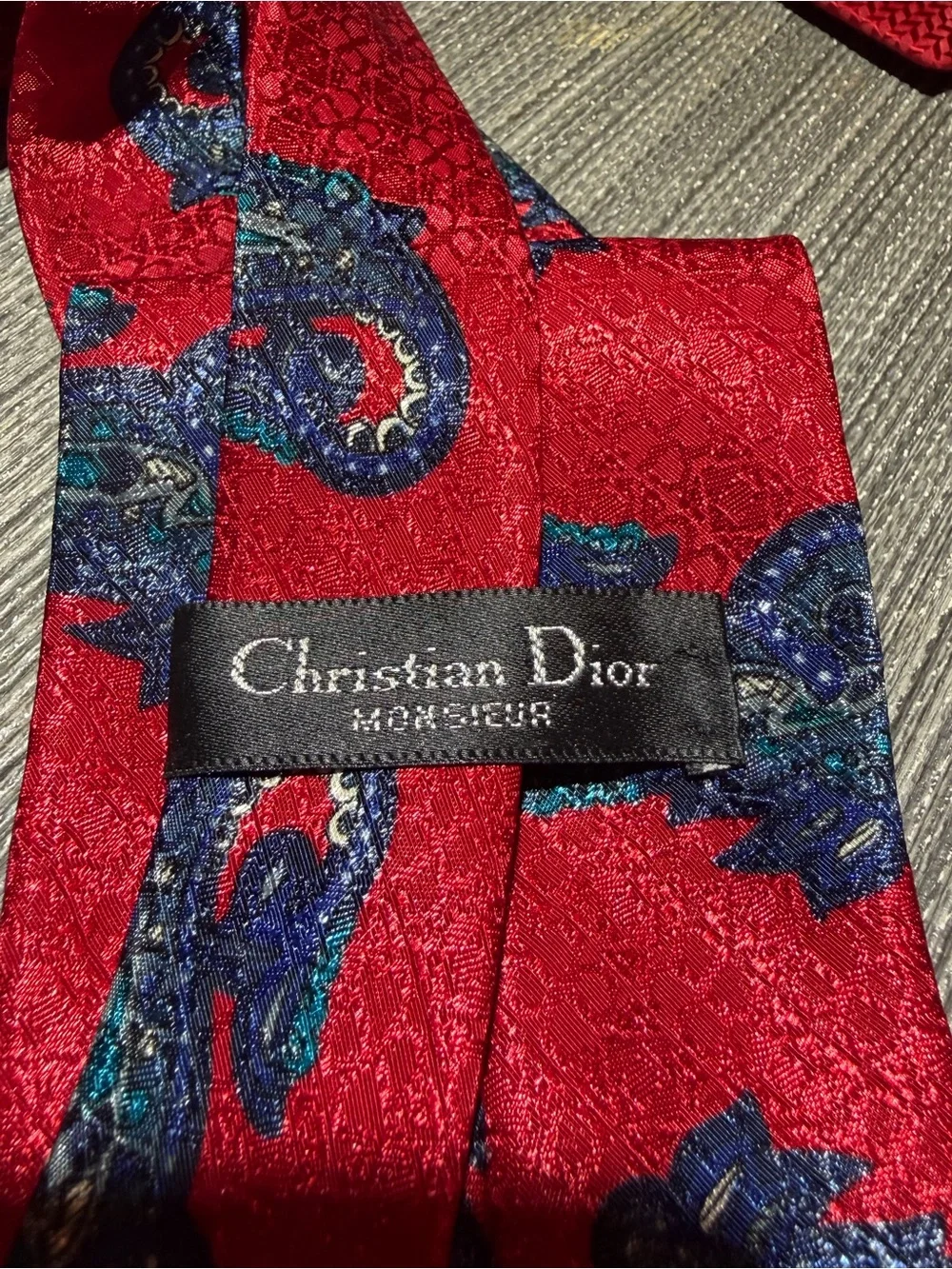 Dior Red and Blue Paisley Silk Scarf